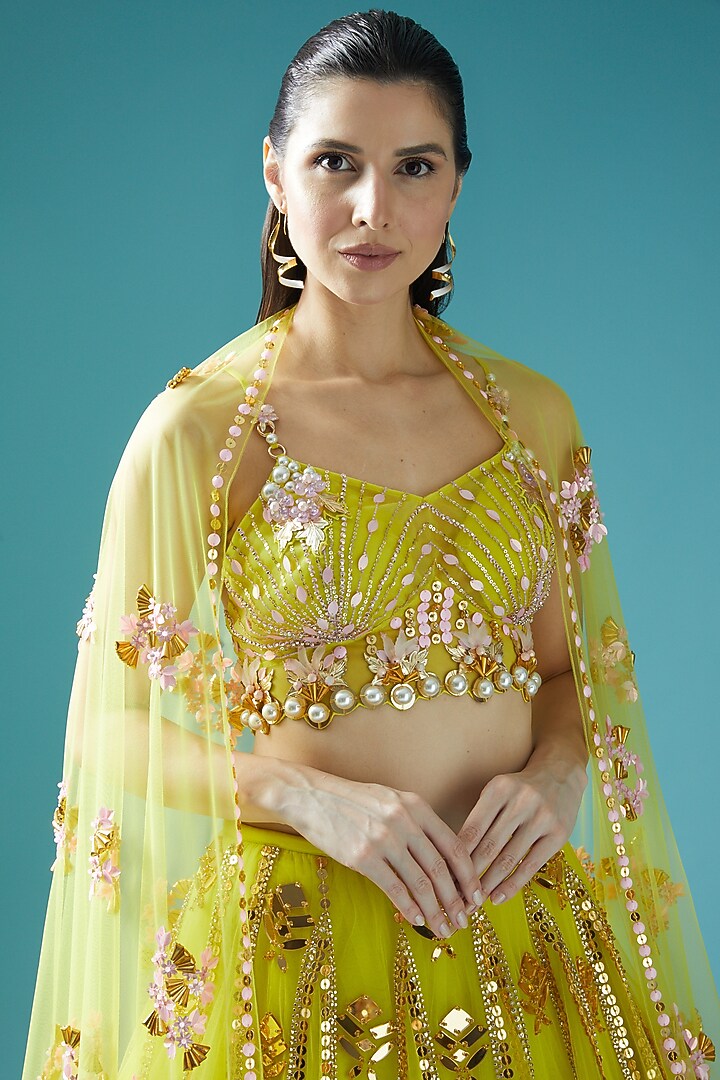 Lime Green Embellished Bridal Lehenga Set by Papa Don't Preach by Shubhika at Pernia's Pop Up Shop