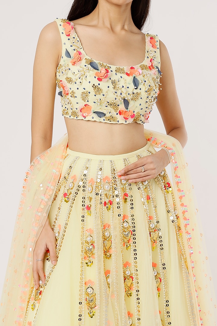 Baby Yellow Embellished Bridal Lehenga Set by Papa Don't Preach by Shubhika at Pernia's Pop Up Shop