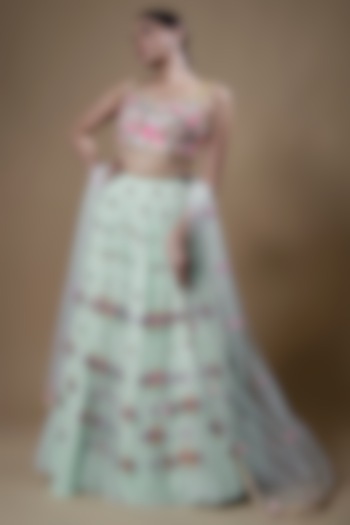 Jade Tulle & Matka Silk Embellished Bridal Lehenga Set by Papa Don't Preach by Shubhika at Pernia's Pop Up Shop
