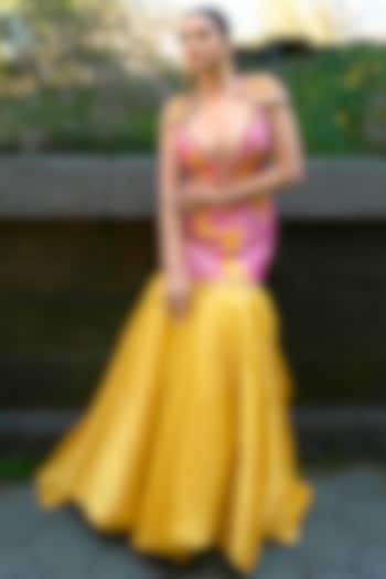 Mustard Yellow Sequins & Organza Embellished Gown by PAPA DONT PREACH PRET