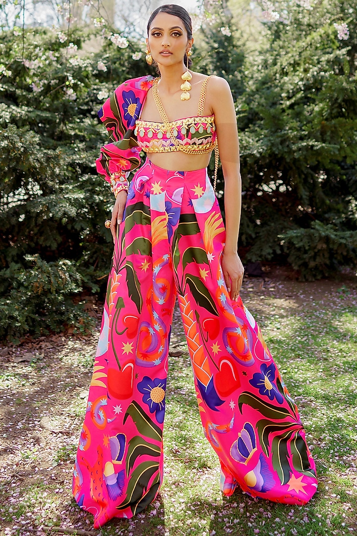 Hot Pink Himalayan Satin Co-Ord Set by PAPA DONT PREACH PRET