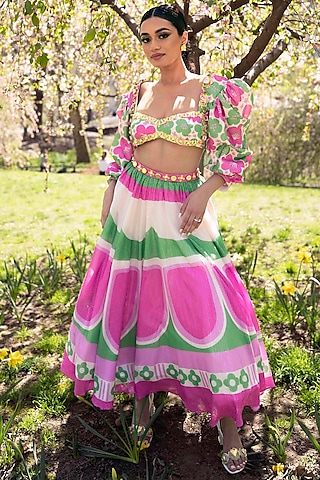 Pink Sequins Printed & Embellished Lehenga Set by PAPA DONT PREACH PRET