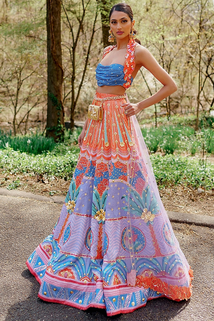 Multi-Colored Sequins Printed & Embellished Lehenga Set by PAPA DONT PREACH PRET