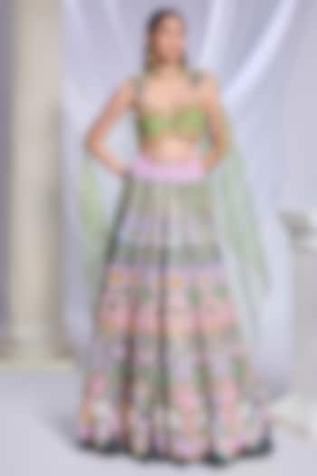 Green Sequins Printed & Embroidered Bridal Lehenga Set by Papa Don't Preach by Shubhika at Pernia's Pop Up Shop