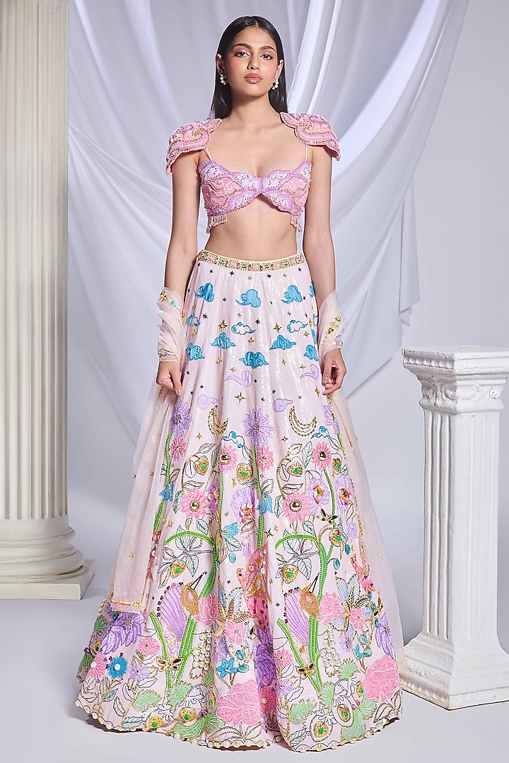 Ivory Sequins Metal Embellished Bridal Lehenga Set by Papa Don't Preach by Shubhika at Pernia's Pop Up Shop
