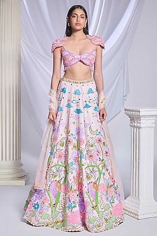 Ivory Sequins Metal Embellished Lehenga Set by Papa Don't Preach by Shubhika