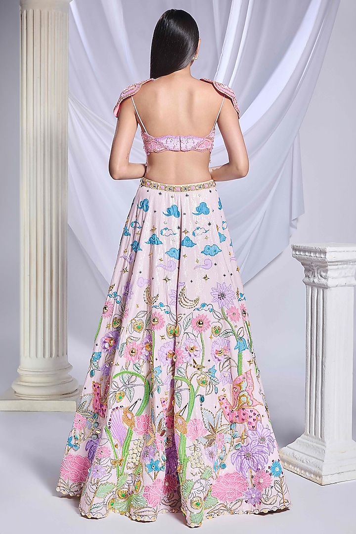 Ivory Sequins Metal Embellished Bridal Lehenga Set by Papa Don't Preach by Shubhika at Pernia's Pop Up Shop
