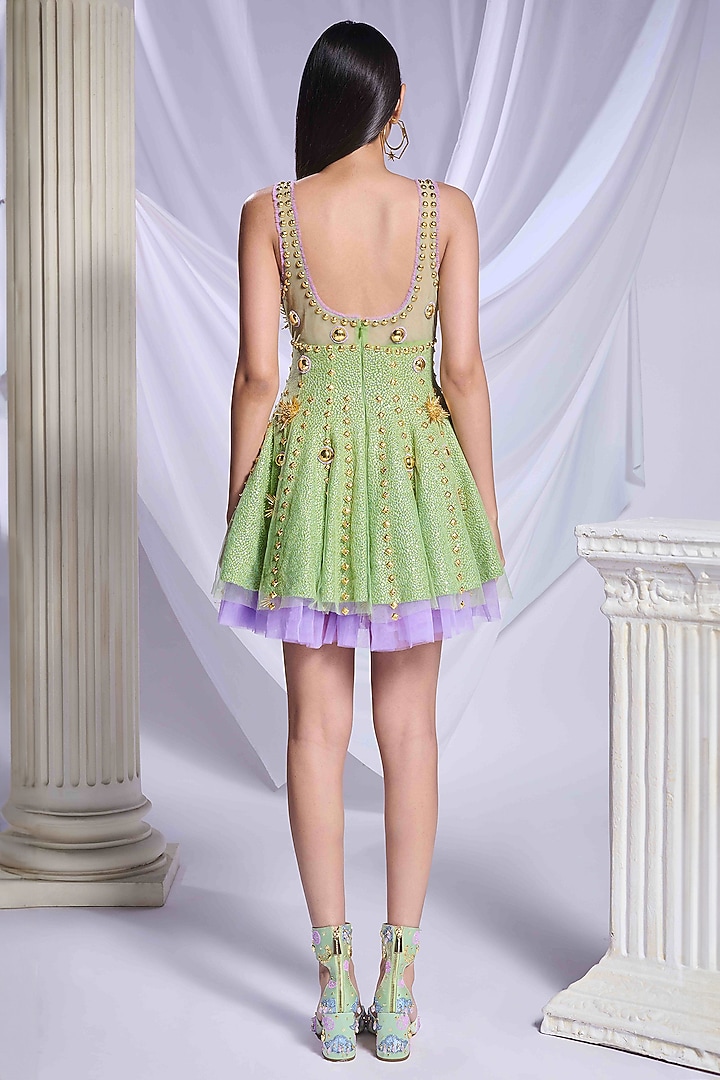 Green Tulle Metal Embroidered Babydoll Mini Dress by Papa Don't Preach by  Shubhika at Pernia's Pop Up Shop 2026