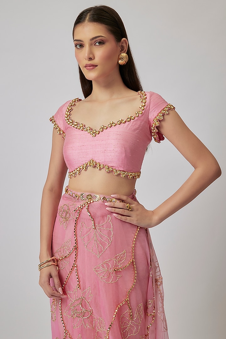 Pink Organza Sequin Embroidered Reception Saree Set by Papa Don't Preach by Shubhika at Pernia's Pop Up Shop