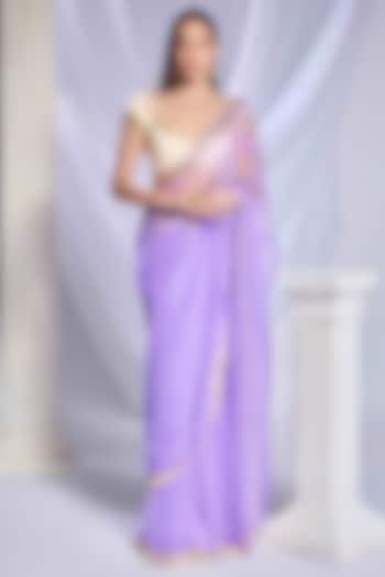 Lilac Organza & Tulle Sequin Embroidered Pre-Stitched Saree Set by Papa Don't Preach by Shubhika