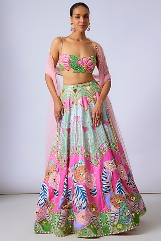 Multi-Colored Sequins & Tulle Crystal Embroidered Lehenga Set by Papa Don't Preach by Shubhika