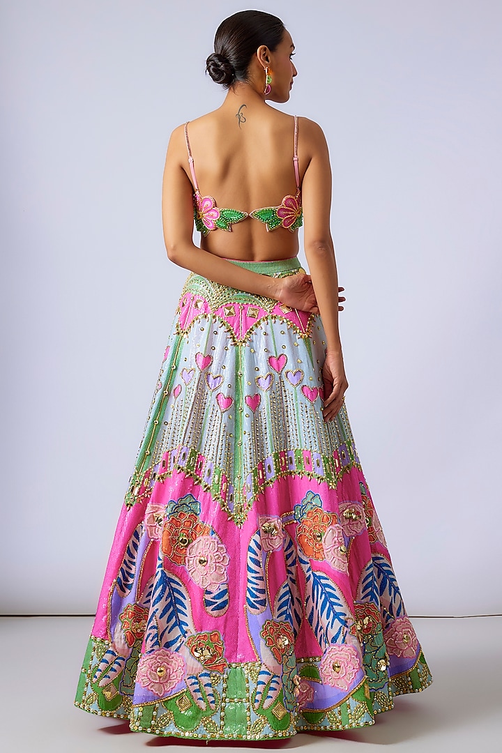 Multi-Colored Sequins & Tulle Crystal Embroidered Bridal Lehenga Set by Papa Don't Preach by Shubhika at Pernia's Pop Up Shop