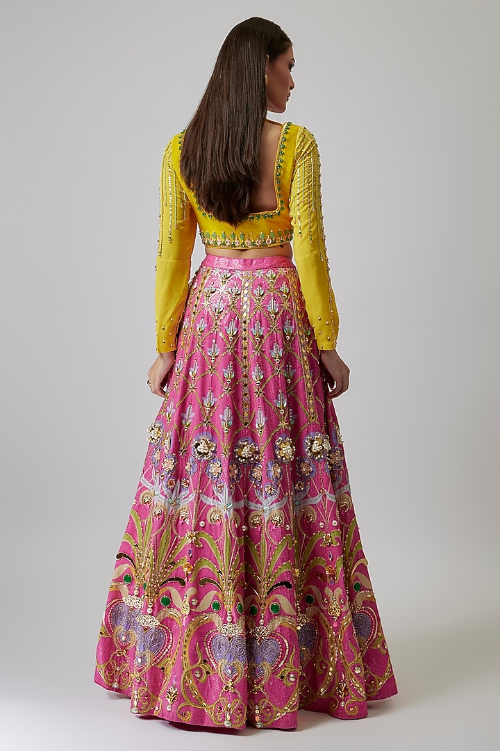 Pink Sequins Printed & Crystal Embellished Bridal Lehenga Set by Papa Don't Preach by Shubhika at Pernia's Pop Up Shop
