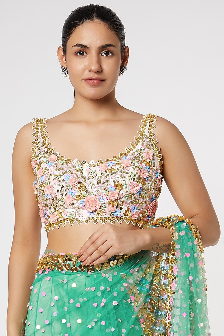 Forest Green Georgette Pre-Stitched Bridal Saree Set by Papa Don't Preach by Shubhika at Pernia's Pop Up Shop