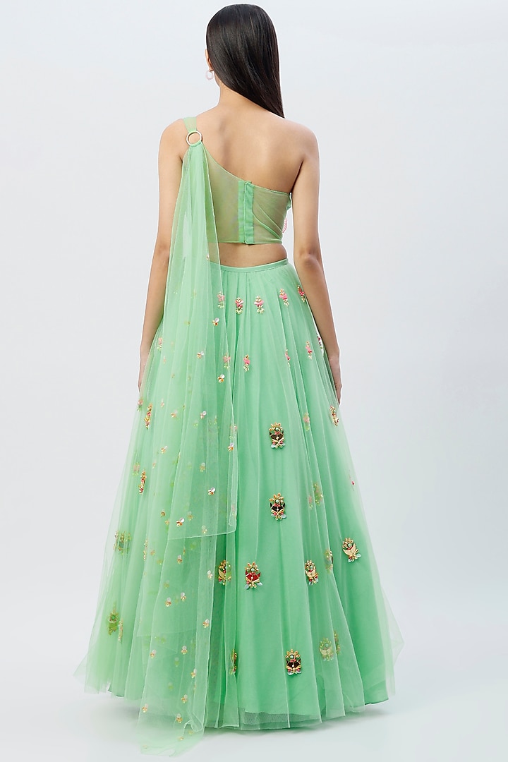 Mint Green Embroidered Bridal Lehenga Set by Papa Don't Preach by Shubhika at Pernia's Pop Up Shop