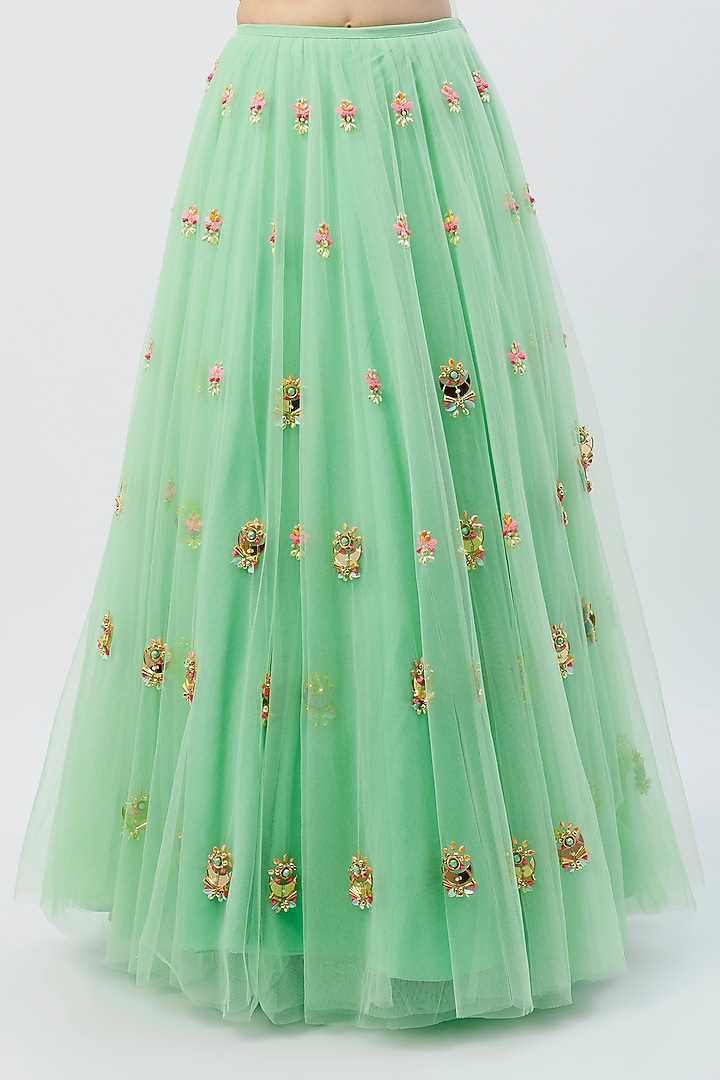 Mint Green Embroidered Bridal Lehenga Set by Papa Don't Preach by Shubhika at Pernia's Pop Up Shop