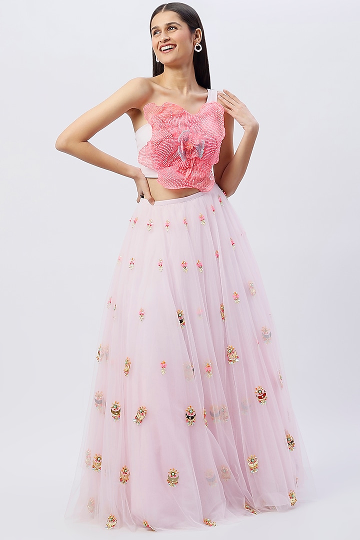 Blush Pink Embroidered Lehenga Set  by Papa Don't Preach by Shubhika