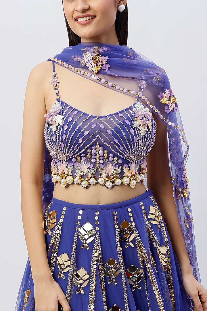Purple Embroidered Bridal Lehenga Set by Papa Don't Preach by Shubhika at Pernia's Pop Up Shop
