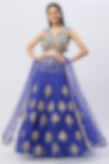 Purple Bead Embroidered Bridal Lehenga Set by Papa Don't Preach by Shubhika at Pernia's Pop Up Shop
