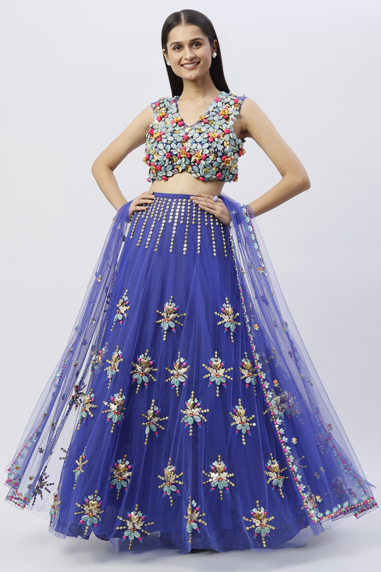 Purple Bead Embroidered Bridal Lehenga Set by Papa Don't Preach by Shubhika at Pernia's Pop Up Shop