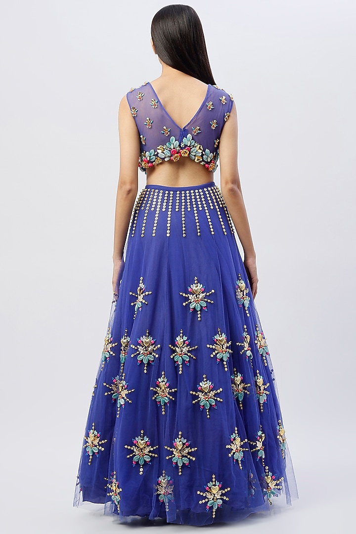 Purple Bead Embroidered Bridal Lehenga Set by Papa Don't Preach by Shubhika at Pernia's Pop Up Shop