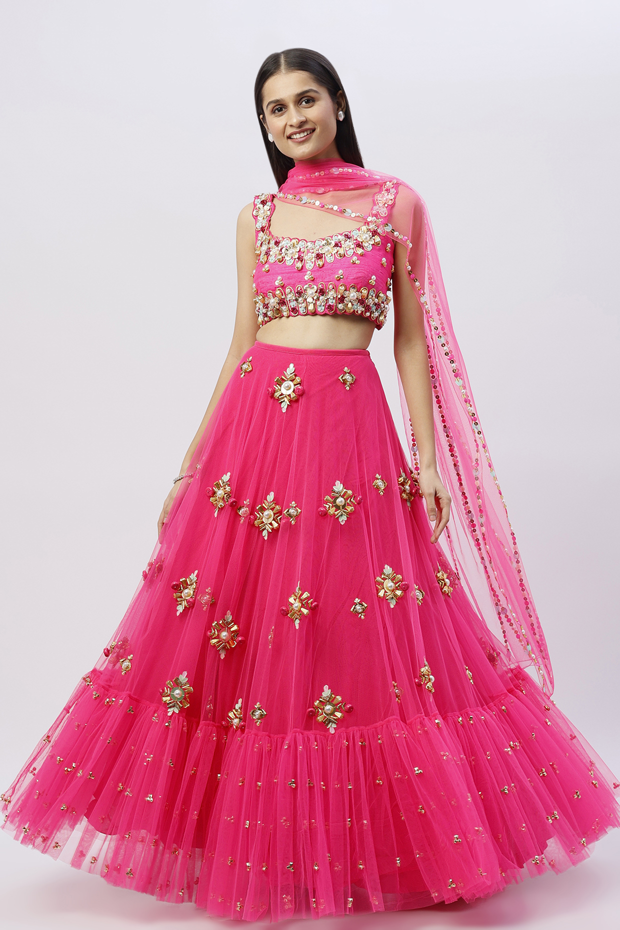 Fuchsia Embroidered Bridal Lehenga Set by Papa Don't Preach by Shubhika at Pernia's Pop Up Shop