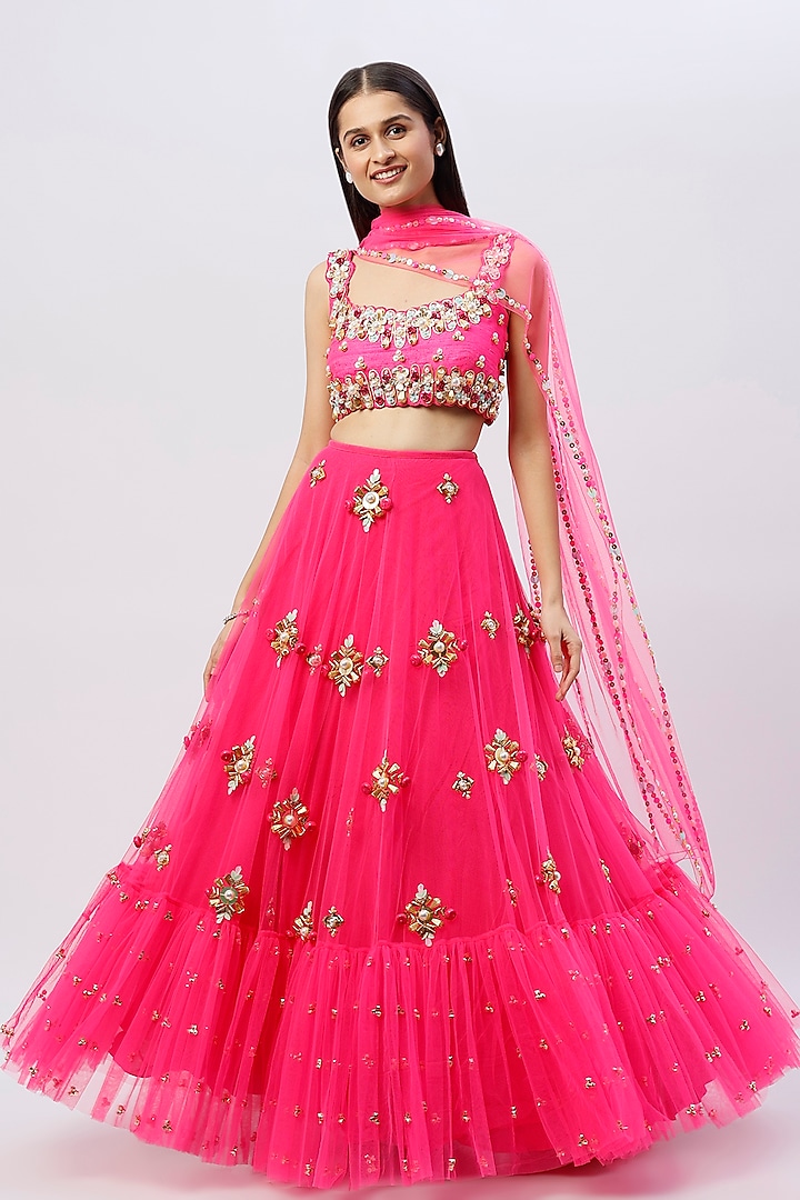 Fuchsia Embroidered Bridal Lehenga Set By Papa Don't Preach By Shubhika 