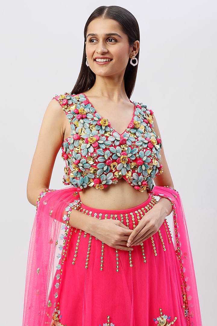 Fuchsia Embellished Bridal Lehenga Set by Papa Don't Preach by Shubhika at Pernia's Pop Up Shop
