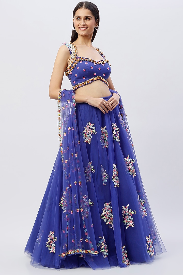 Purple Tulle Lehenga Set Design by Papa Don