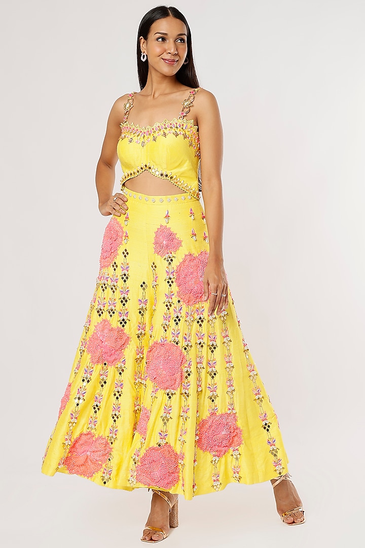 Yellow Embroidered Jumpsuit by Papa Don't Preach by Shubhika