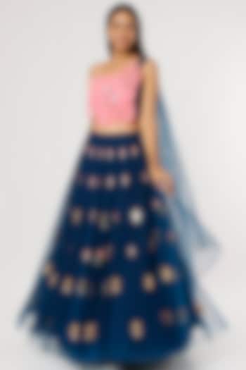 Dark Blue Embroidered Lehenga Set by Papa Don't Preach by Shubhika