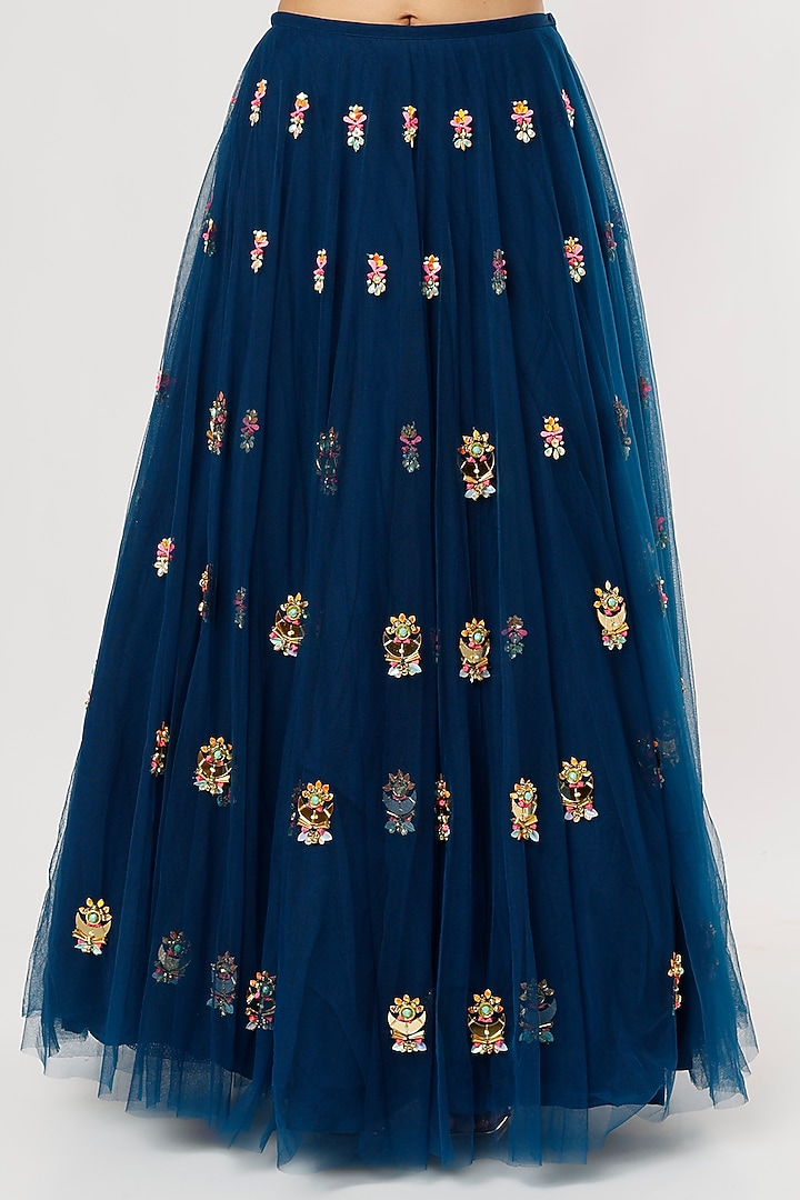 Dark Blue Embroidered Bridal Lehenga Set by Papa Don't Preach by Shubhika at Pernia's Pop Up Shop