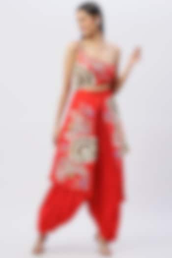Red Embellished Dhoti Jumpsuit by Papa Don't Preach by Shubhika
