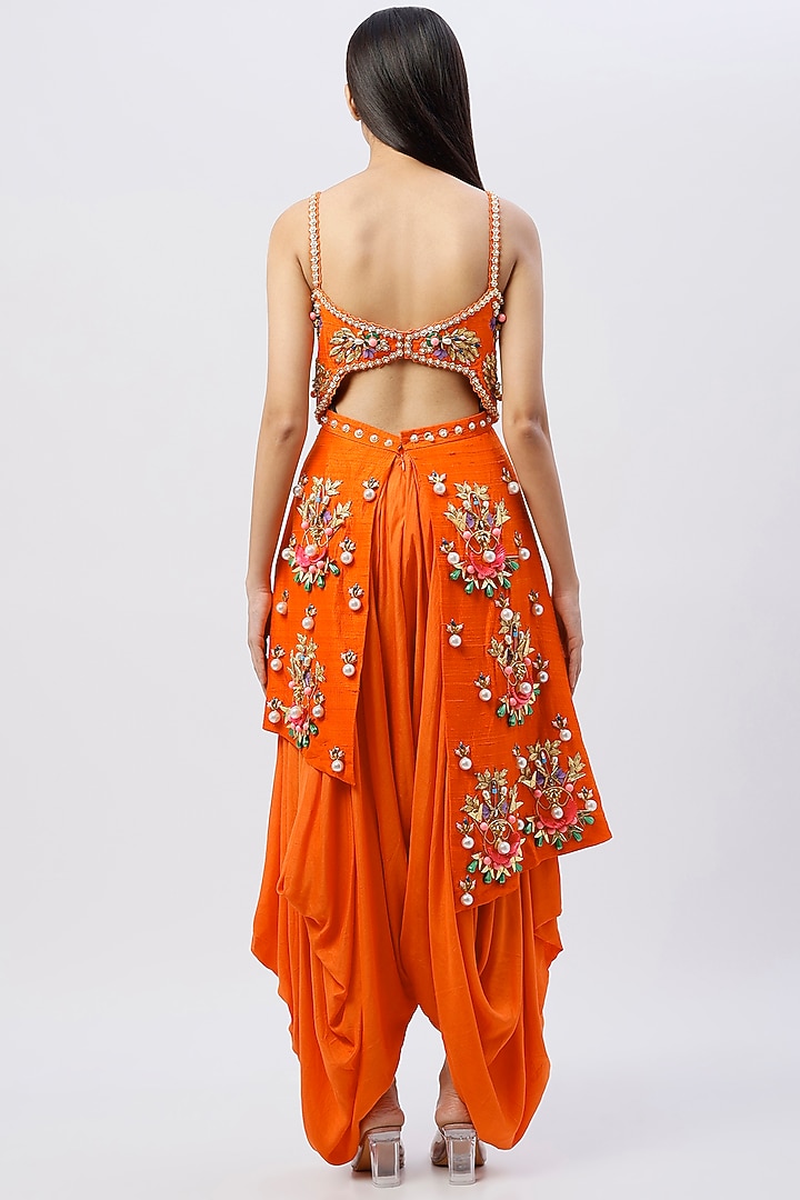 Orange Embroidered Dhoti Jumpsuit by Papa Don't Preach by Shubhika at Pernia's Pop Up Shop
