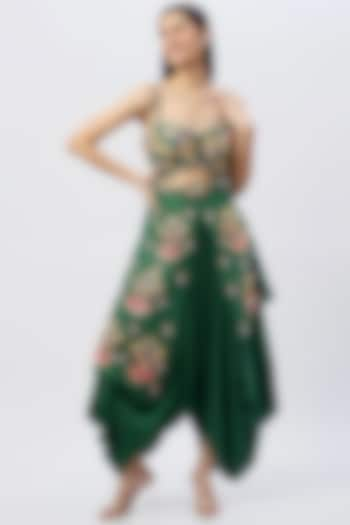 Green Embroidered Dhoti Jumpsuit by Papa Don't Preach by Shubhika at Pernia's Pop Up Shop