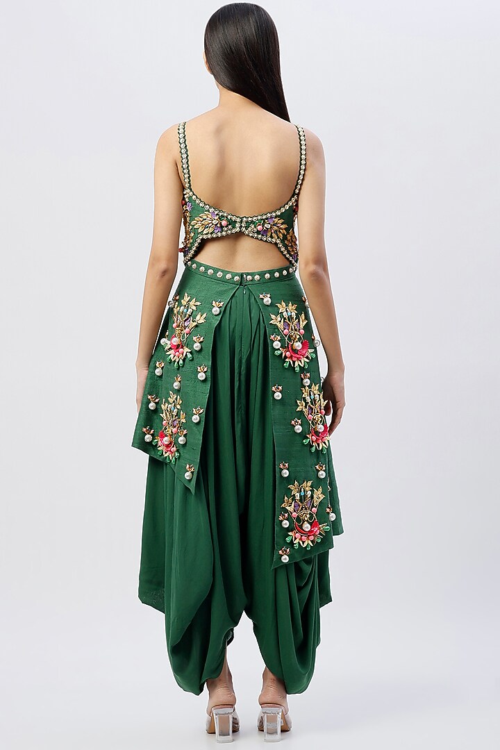Green Embroidered Dhoti Jumpsuit by Papa Don't Preach by Shubhika at Pernia's Pop Up Shop