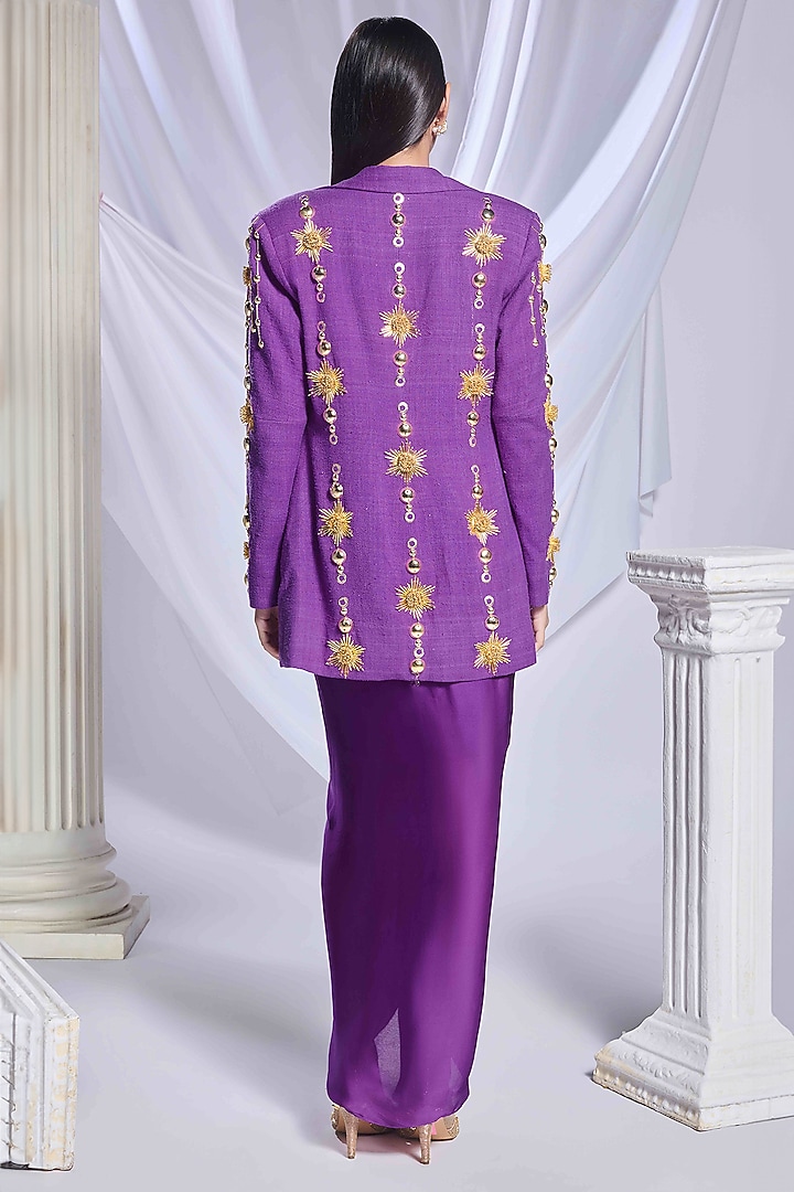 Purple Matka Silk Draped Skirt Set by Papa Don't Preach by Shubhika at Pernia's Pop Up Shop