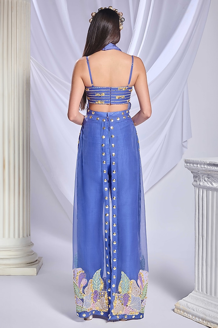 Blue Raw Silk Patch Work Pant Set by Papa Don't Preach by Shubhika at Pernia's Pop Up Shop