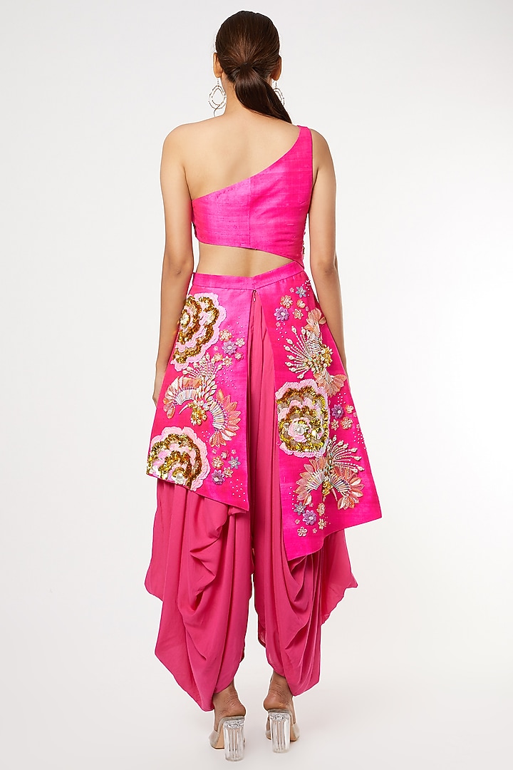 Pink 3D Embroidered Dhoti Jumpsuit by Papa Don't Preach by Shubhika at Pernia's Pop Up Shop