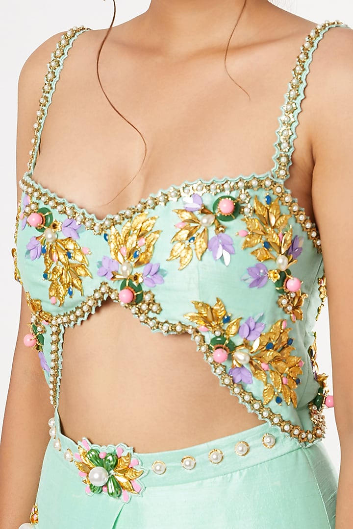 Sea Green Blue Embellished Jumpsuit by Papa Don't Preach by Shubhika at Pernia's Pop Up Shop