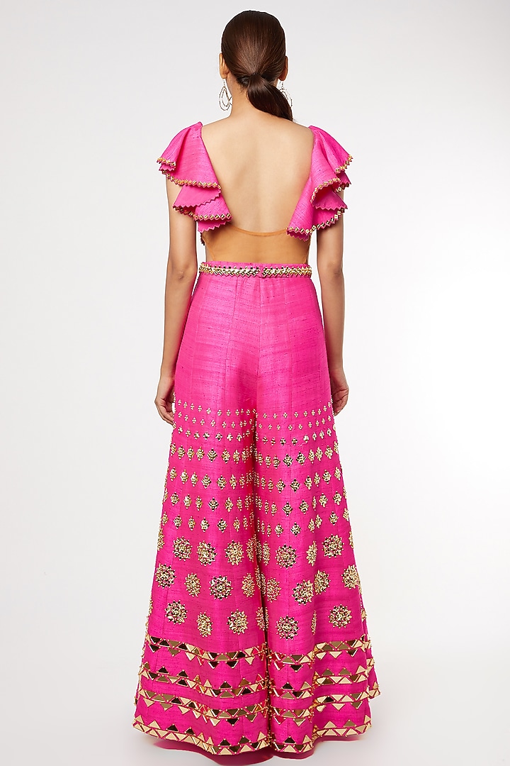 Pink Embroidered Ruffled Jumpsuit by Papa Don't Preach by Shubhika at Pernia's Pop Up Shop