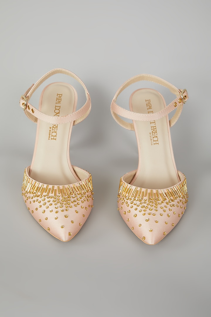 Light Rose Gold Embroidered Stiletto Shoes by Papa don't preach by Shubhika Accessories