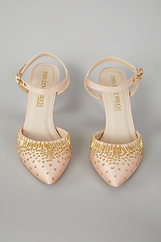 Light Rose Satin Embroidered Stiletto Shoes by Papa don't preach by Shubhika Accessories