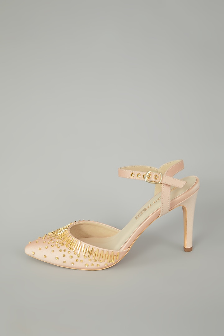 Light Rose Satin Embroidered Stiletto Shoes by Papa don't preach by Shubhika Accessories at Pernia's Pop Up Shop