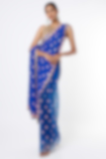Electric Blue Embroidered Saree Set by Papa Don't Preach by Shubhika