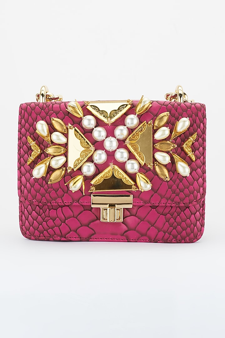 Plum Embellished Crossbody Bag by Papa don't preach by Shubhika Accessories at Pernia's Pop Up Shop