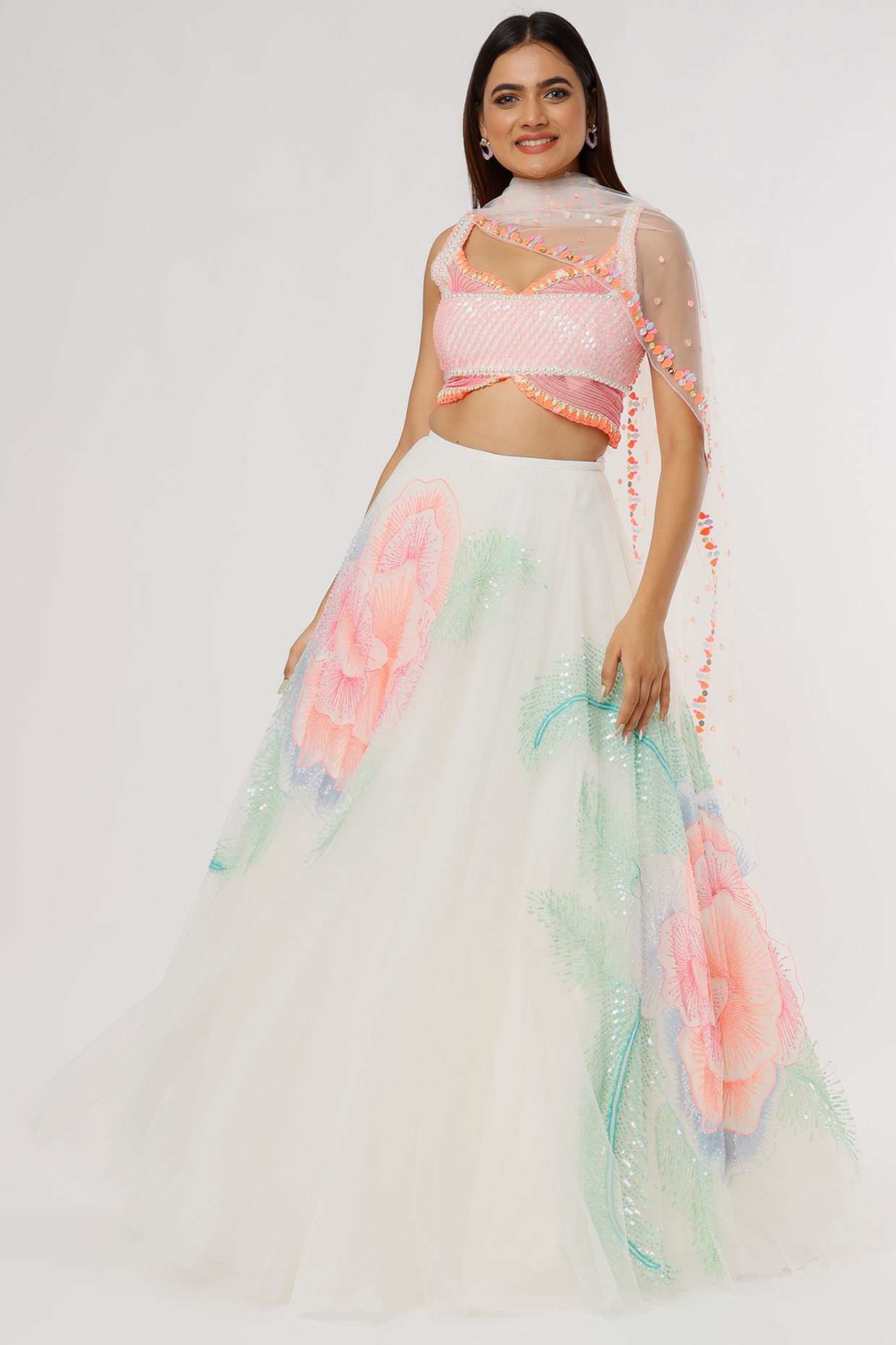 Ivory Tulle Bridal Lehenga Set by Papa Don't Preach by Shubhika at Pernia's Pop Up Shop