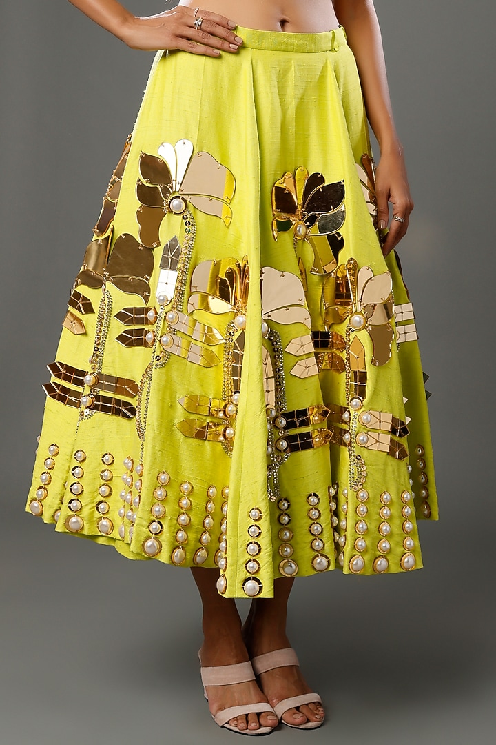Yellow Glass Beads Embellished Half-Bridal Lehenga Set by Papa don't preach by Shubhika at Pernia's Pop Up Shop