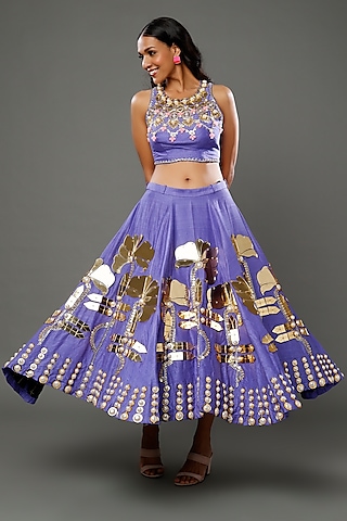 Mauve Embellished Half-Lehenga Set by Papa don't preach by Shubhika