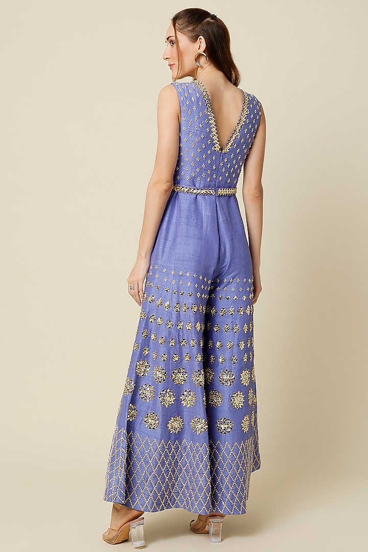 Mauve Embroidered Jumpsuit With Belt by Papa Don't Preach by Shubhika at Pernia's Pop Up Shop